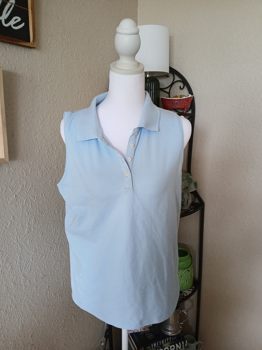 Sleeveless Polo Tank Top in Light Blue